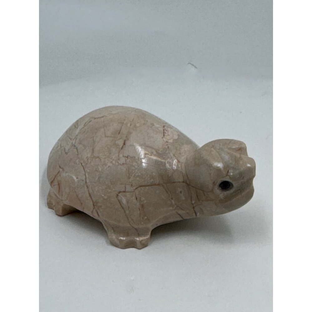 Vintage Turtle Statue Figurine Natural Marbled Stone Carved Art Deco